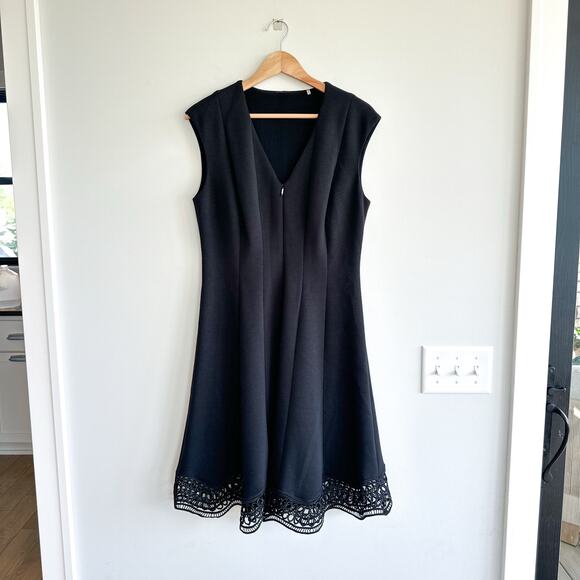 Elie Tahari Heidi Eyelet Hem 1/4 Zip Sleeveless Dress Black 10 - Picture 2 of 8